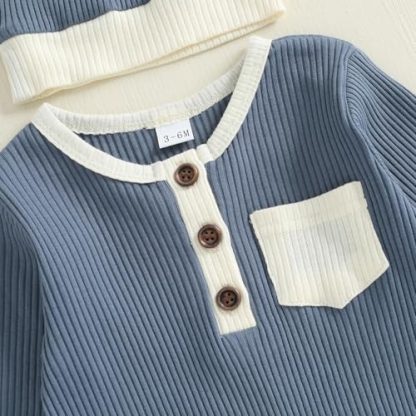 Cozy Ribbed Knit Bodysuit and Hat Set for Newborn Boys - Image 5