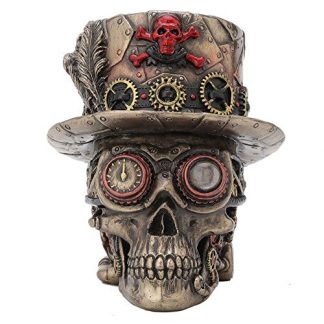 Antique Bronze Steampunk Skull with Top Hat Tabletop Figurine