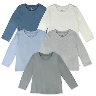 5-Pack Organic Cotton Long Sleeve T-Shirts for Toddlers and Little Kids