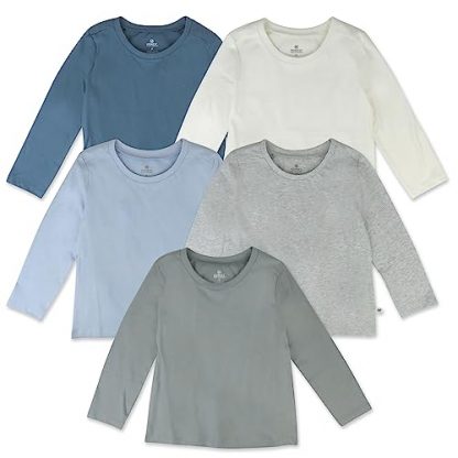 5-Pack Organic Cotton Long Sleeve T-Shirts for Toddlers and Little Kids