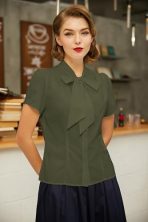 Summer Elegance: Short Sleeve Office Blouse with Bow Tie - Image 5
