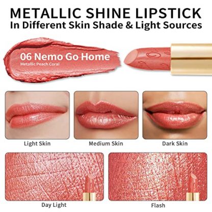 Coral Pink Metallic Lipstick - Lightweight, Hydrating, and Vegan-Friendly - Image 6