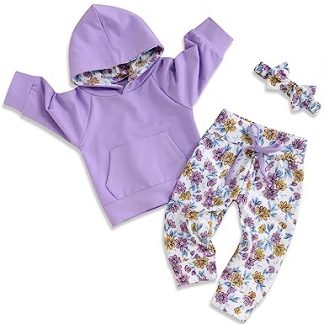 Adorable Floral Hoodie & Pant Baby Girl Set with Matching Headband