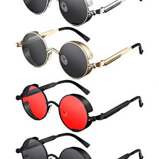 Retro Round Steampunk Sunglasses - 4 Piece Set for Men and Women