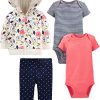 Coral Pink/Ecru Floral/Navy Dots/Stripe