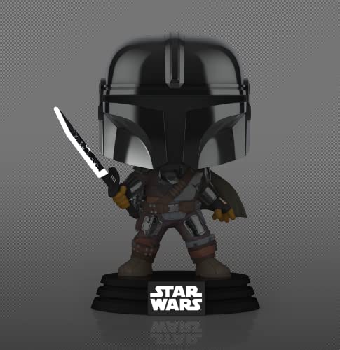 POP Funko Star Wars Mandalorian with Darksaber (Chrome & Glow in The Dark), Exclusive - Image 4