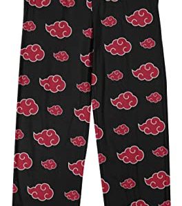 Bioworld Naruto Shippuden Akatsuki Cloud Symbol AOP Men's Black Sleep Pajama Pants