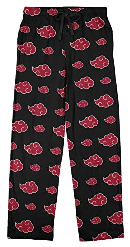 Bioworld Naruto Shippuden Akatsuki Cloud Symbol AOP Men's Black Sleep Pajama Pants