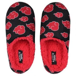 Bioworld Naruto Shippuden Fuzzy Slippers, Naruto Akatsuki Red Cloud Fleece Lined Slippers For Men For Women, House Slippers for Indoors