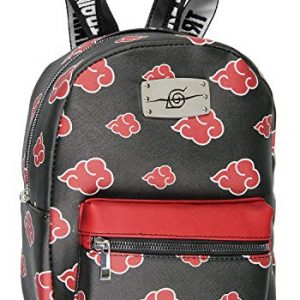 Bioworld Naruto Akatsuki Sasuke Red Cloud Anti Leaf Faux Saffiano Leather Mini Backpack Bag
