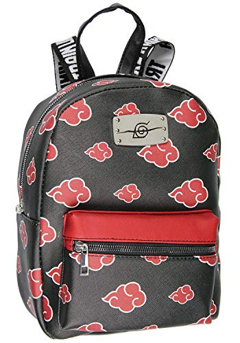 Bioworld Naruto Akatsuki Sasuke Red Cloud Anti Leaf Faux Saffiano Leather Mini Backpack Bag