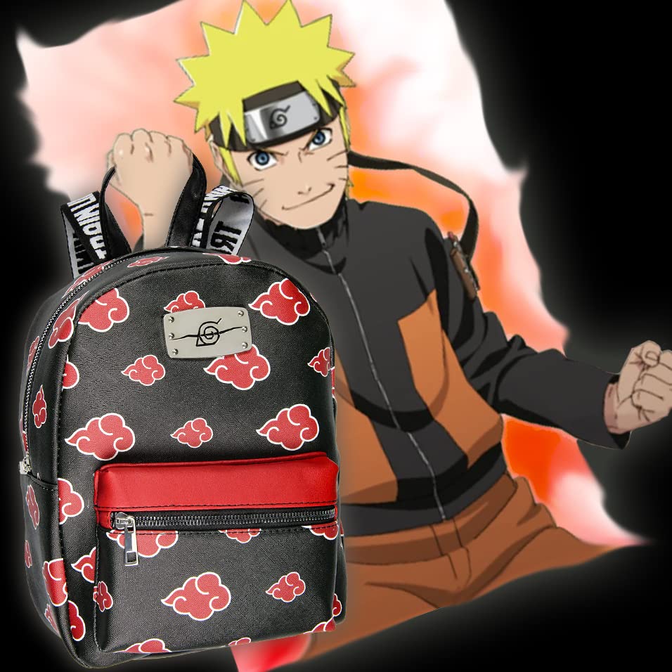 Bioworld Naruto Akatsuki Sasuke Red Cloud Anti Leaf Faux Saffiano Leather Mini Backpack Bag - Image 5
