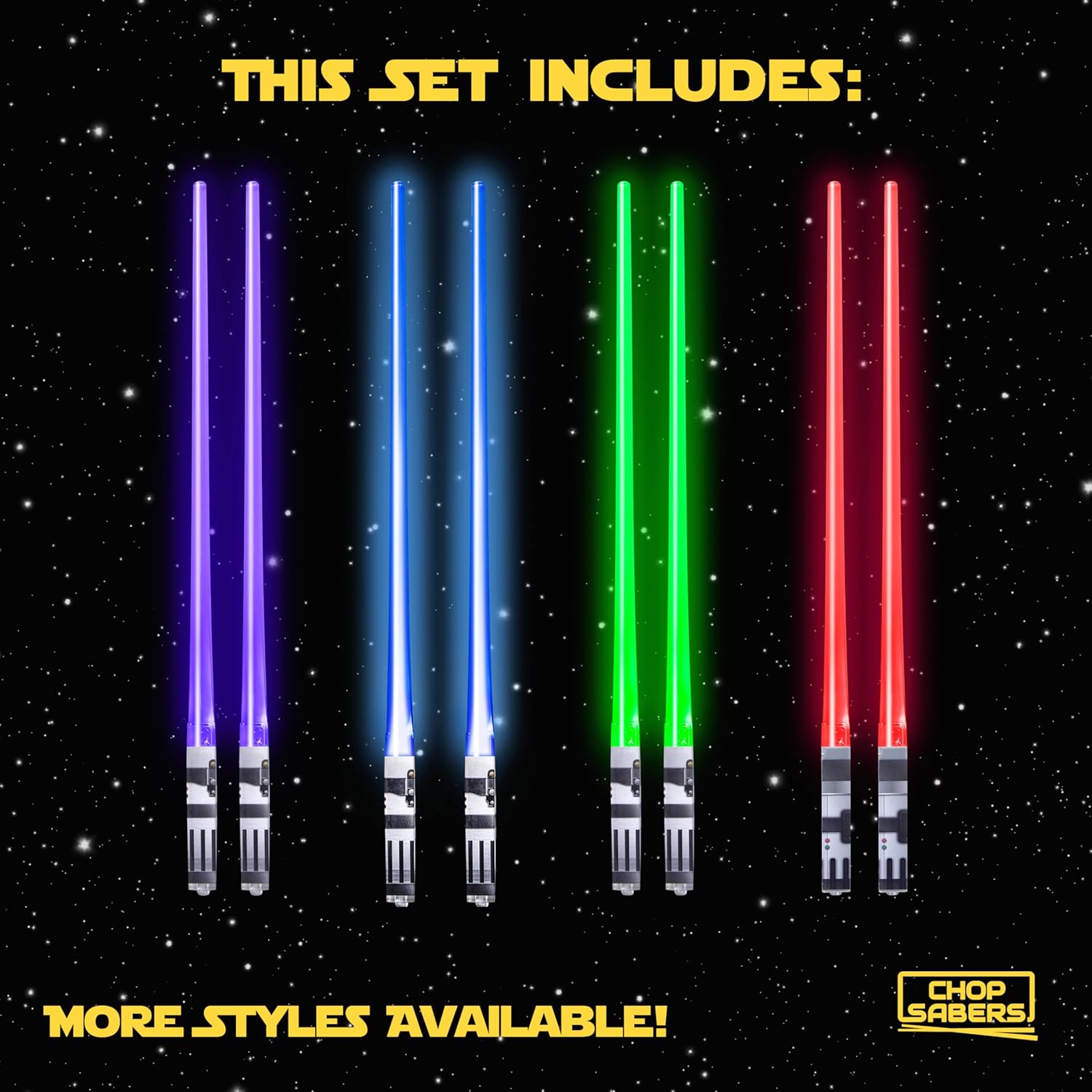 Lightsaber Chopsticks Star Wars Light Up - LED Glowing Light Saber Chop Sticks - Reusable Sushi Lightup Sabers Chopstick Set Of 4 Pairs - Blue & Red & Green & Purple - Image 12