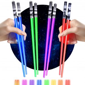 Lightsaber Chopsticks Star Wars Light Up - LED Glowing Light Saber Chop Sticks - Reusable Sushi Lightup Sabers Chopstick Set Of 4 Pairs - Blue & Red & Green & Purple