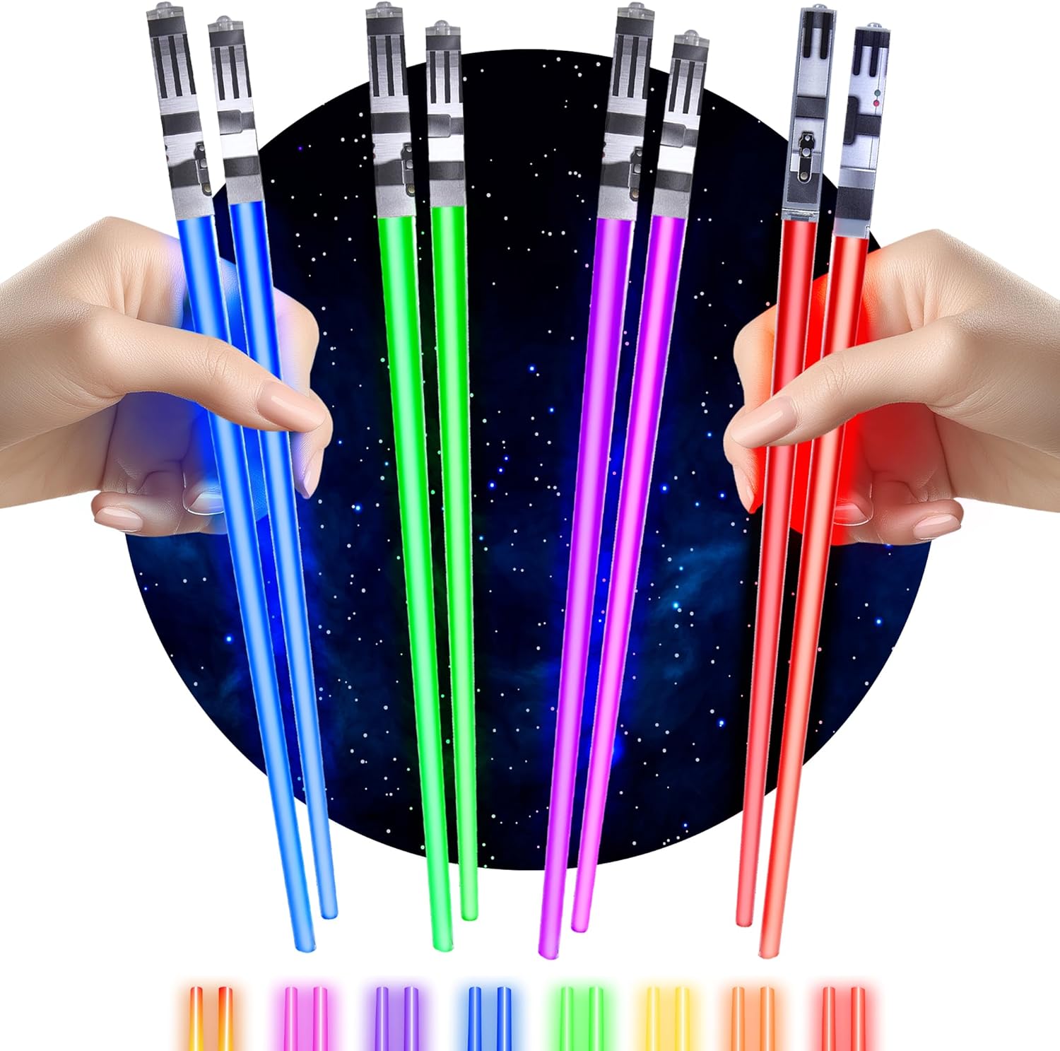 Lightsaber Chopsticks Star Wars Light Up - LED Glowing Light Saber Chop Sticks - Reusable Sushi Lightup Sabers Chopstick Set Of 4 Pairs - Blue & Red & Green & Purple - Image 9