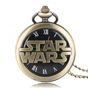Stars Wars Film Serie Retro Hollow Quartz Pocket Watch Casual Pendant Clock with Necklace Chain Christmas Birthday Men Gift