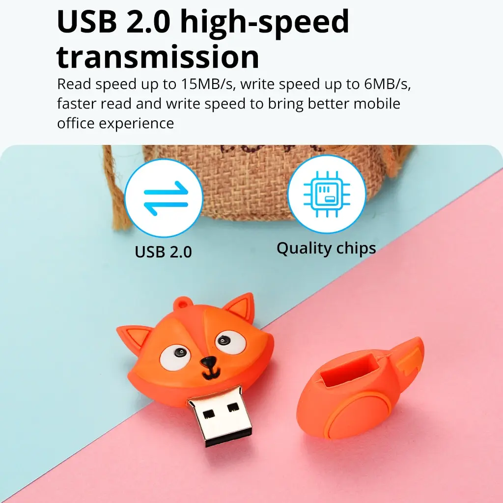 Little Fox Pen Drive 64GB Memory Stick USB Flash Drive 64GB2.0 Cartoon Pen Drive 64GB USB Stick 64GB Gift USB - Image 5