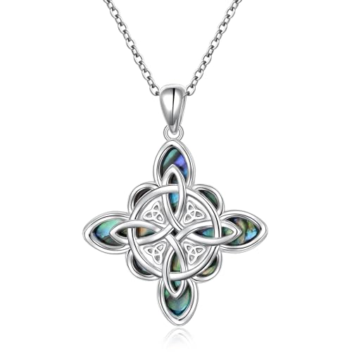 Sterling Silver Celtic Knot Pendant Necklace with Abalone Shell